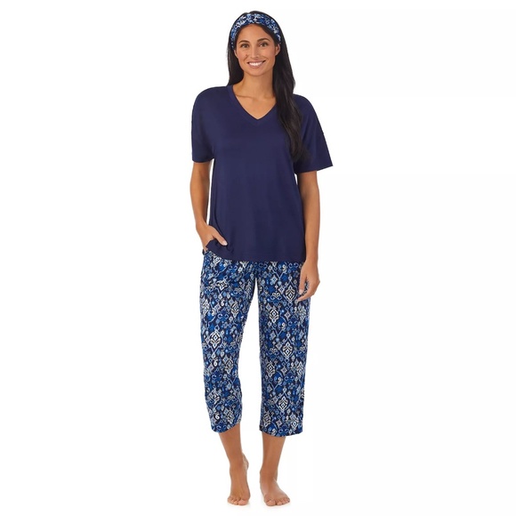 CUDDL DUDS® Blue Indigo Geo Top & Capri Bottoms Pajama Set Small - Picture 1 of 1